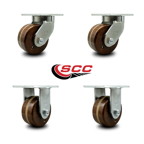6 Inch Heavy Duty High Temp Phenolic Wheel Caster Swivel 2 Rigid, 4PK